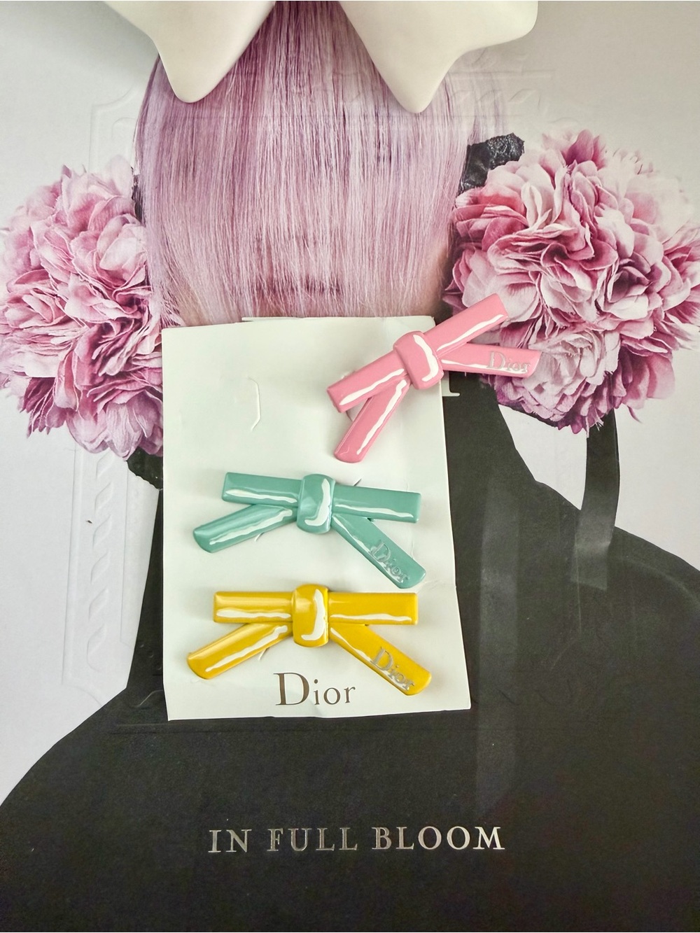 Dior Glossy Bow Hair Clips in Pink, Mint, Yellow